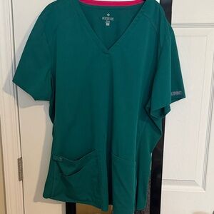 Med Couture Teal V-Neck Short Sleeve Top